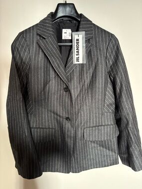 NWT- Jil Sander Gray Pinstripe Wool Blazer